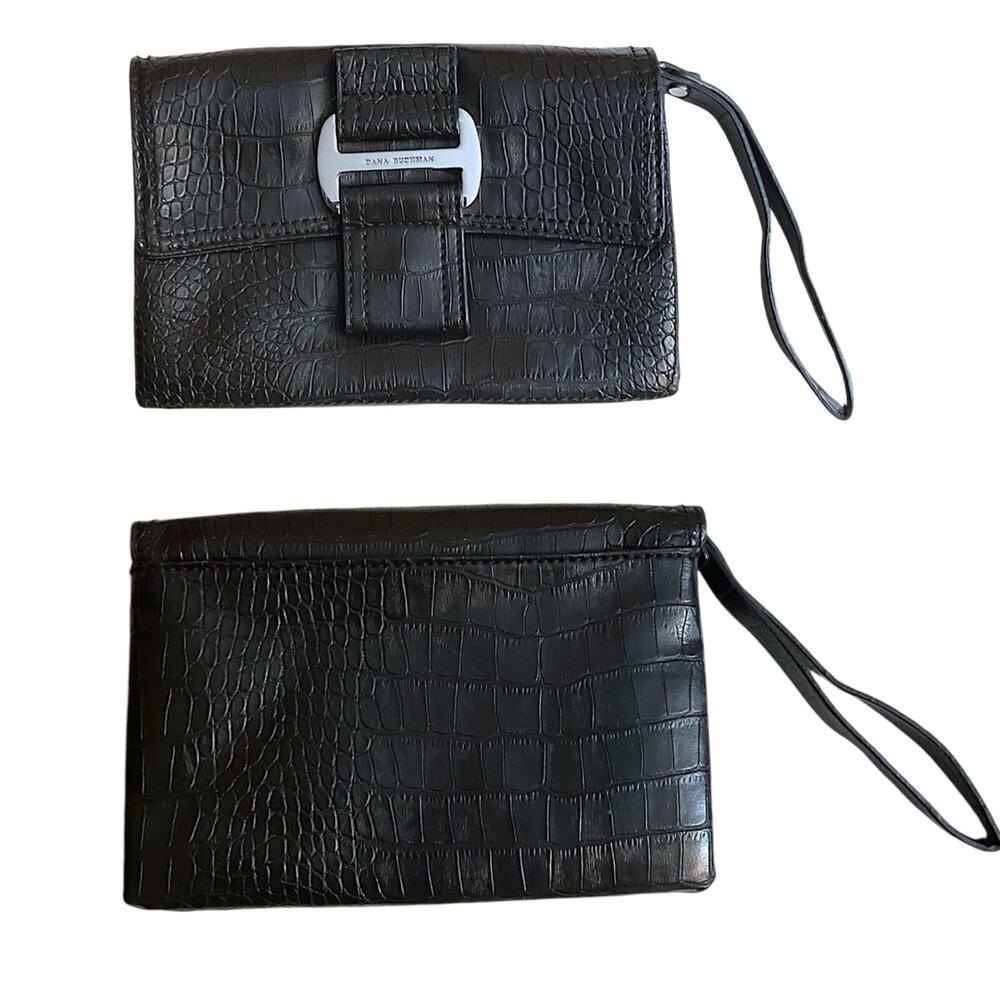 Dana Buchman Wristlet Wallet Black Gabby Embossed‎ Faux Leather Excellent